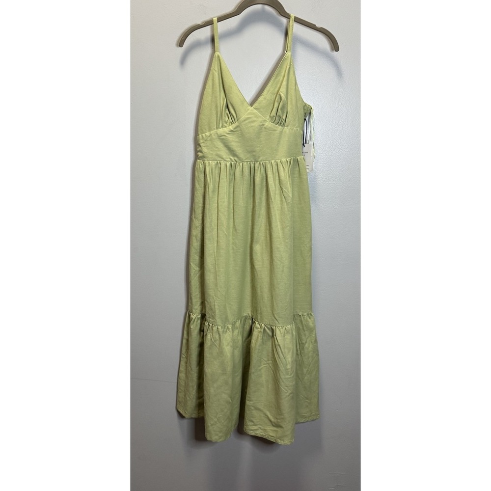 Japna Singh Dress Women's Size Small Green Tiered Bottom Lined Chest Linen Blend - Picture 2 of 10